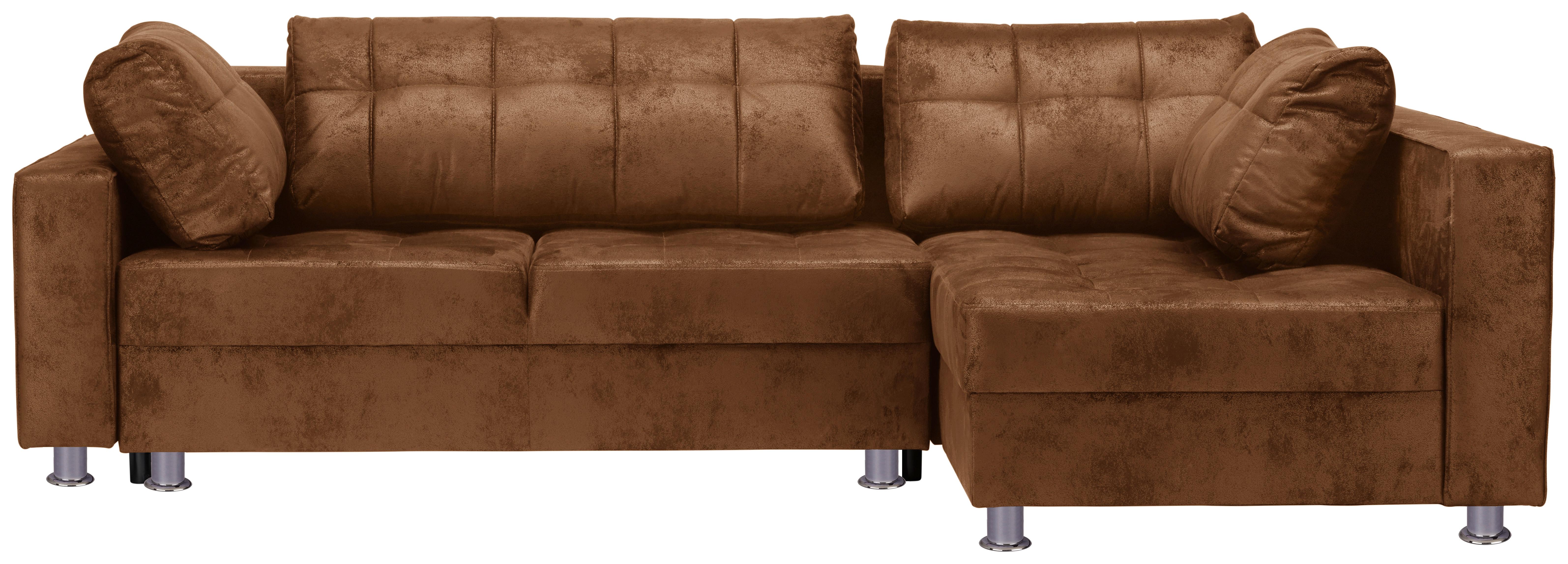 Ecksofa mit Schlaffunktion + Bettkasten Francesco Braun - Chromfarben/Braun, MODERN, Textil (266/167cm) - Livetastic