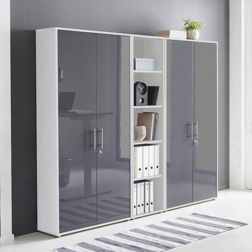 Office Edition B: 212,9 cm Weiß/Anthrazit - Anthrazit Hochglanz/Weiß, MODERN, Holzwerkstoff (212,9/185,6/33cm) - MID.YOU