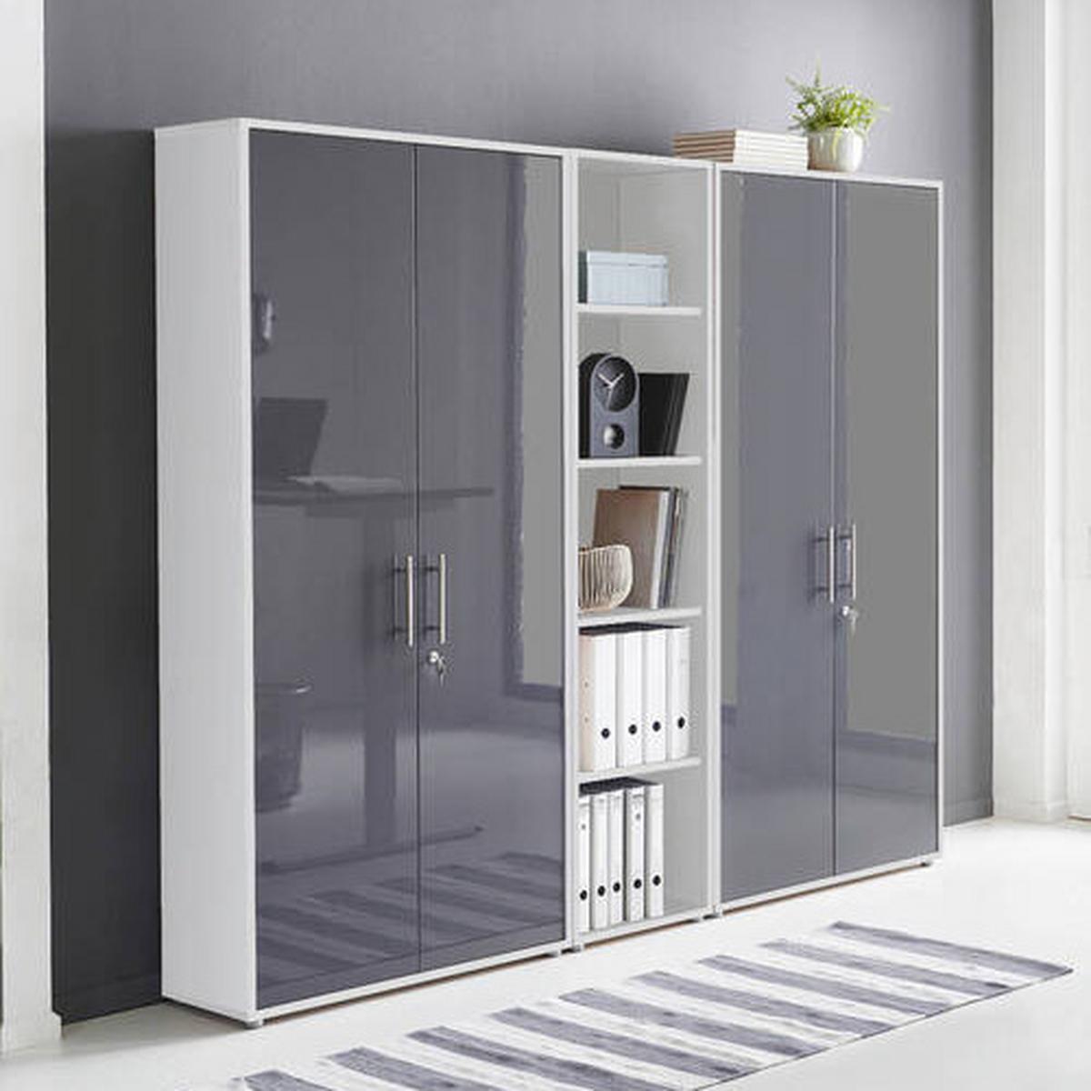 Office Edition B: 212,9 Cm Weiß/anthrazit - Anthrazit Hochglanz/Weiß, MODERN, Holzwerkstoff (212,9/185,6/33cm) - MID.YOU