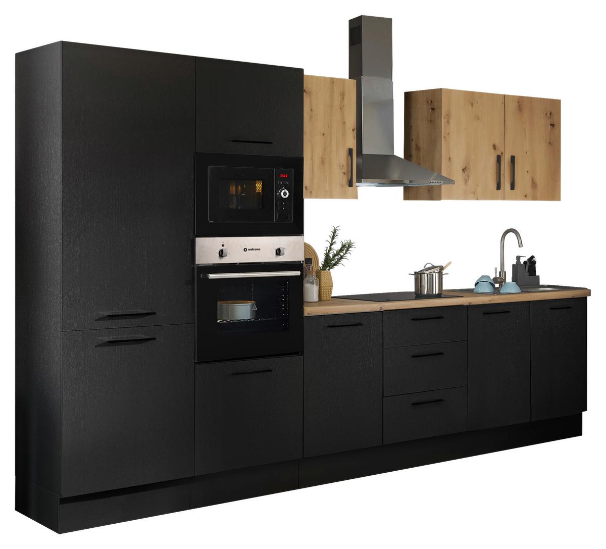Küchenblock Turin Schwarz/eiche Dekor B: 330 Cm - Schwarz/Eiche Artisan, Basics, Holzwerkstoff (330cm) - MID.YOU