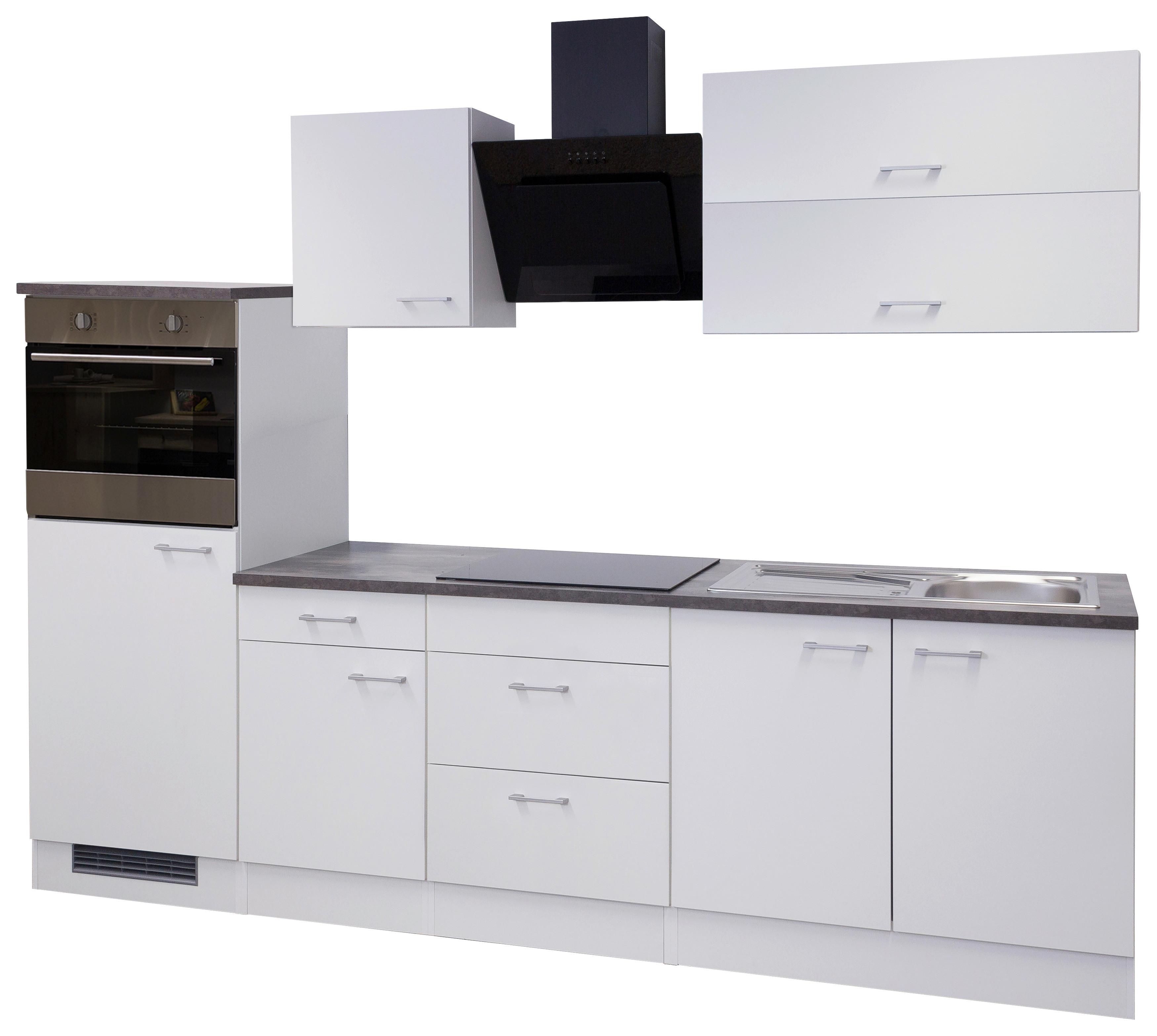 Küchenzeilen Lucca mit Geräten 270 cm Weiß - Graubraun/Weiß, KONVENTIONELL, Holzwerkstoff (270cm) - FlexWell