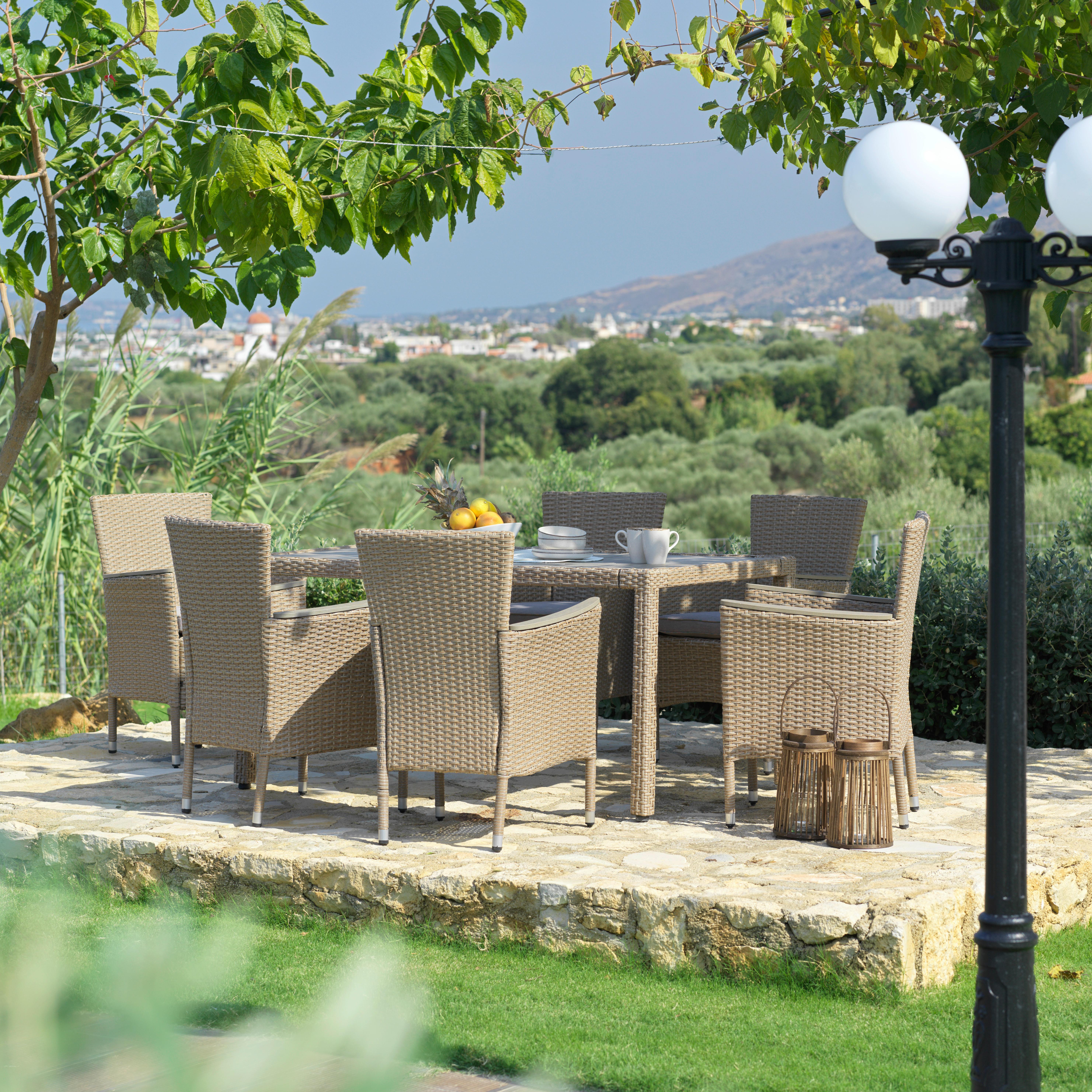 Gartengarnitur 7-Tlg. Porto Rio Rattanoptik mit Kissen