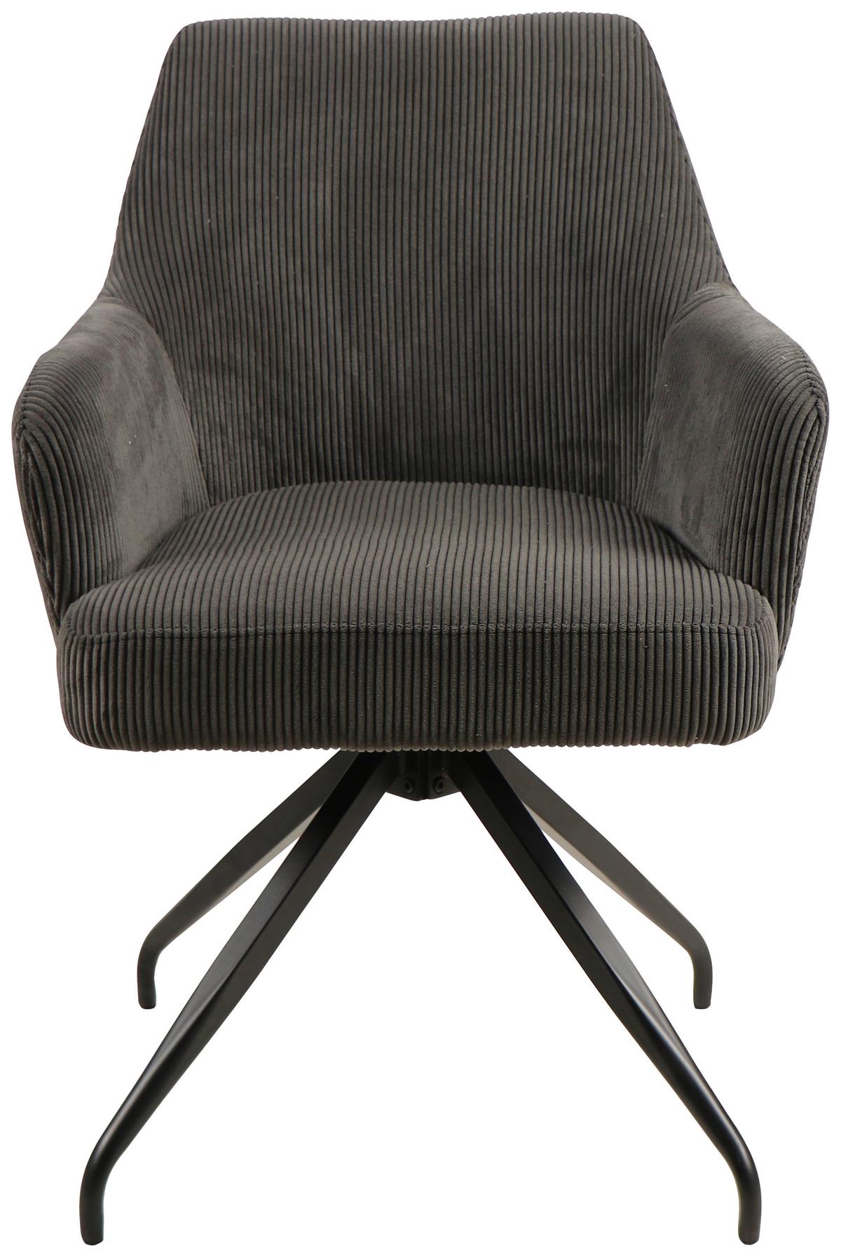 Armlehnstuhl Jeanette Grau Gepolstert, Echtholz Beine - Schwarz/Grau, MODERN, Holz/Textil (57/86/65cm) - MID.YOU