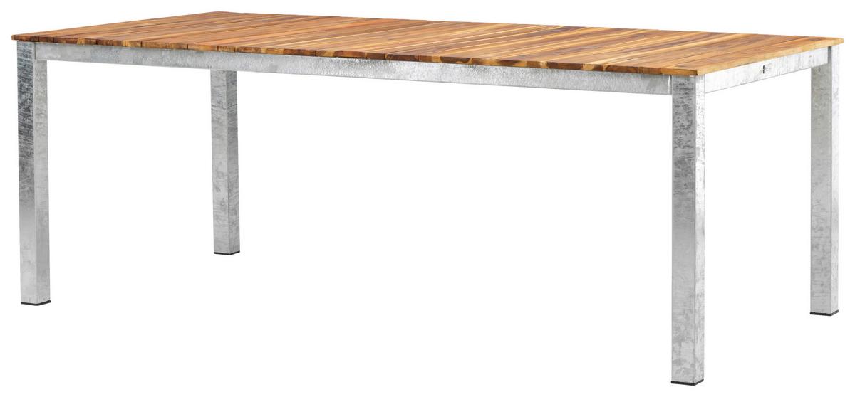 Gartentisch Zenia - Zinkfarben/Akaziefarben, KONVENTIONELL, Holz/Metall (200/100/74cm) - Gardenson