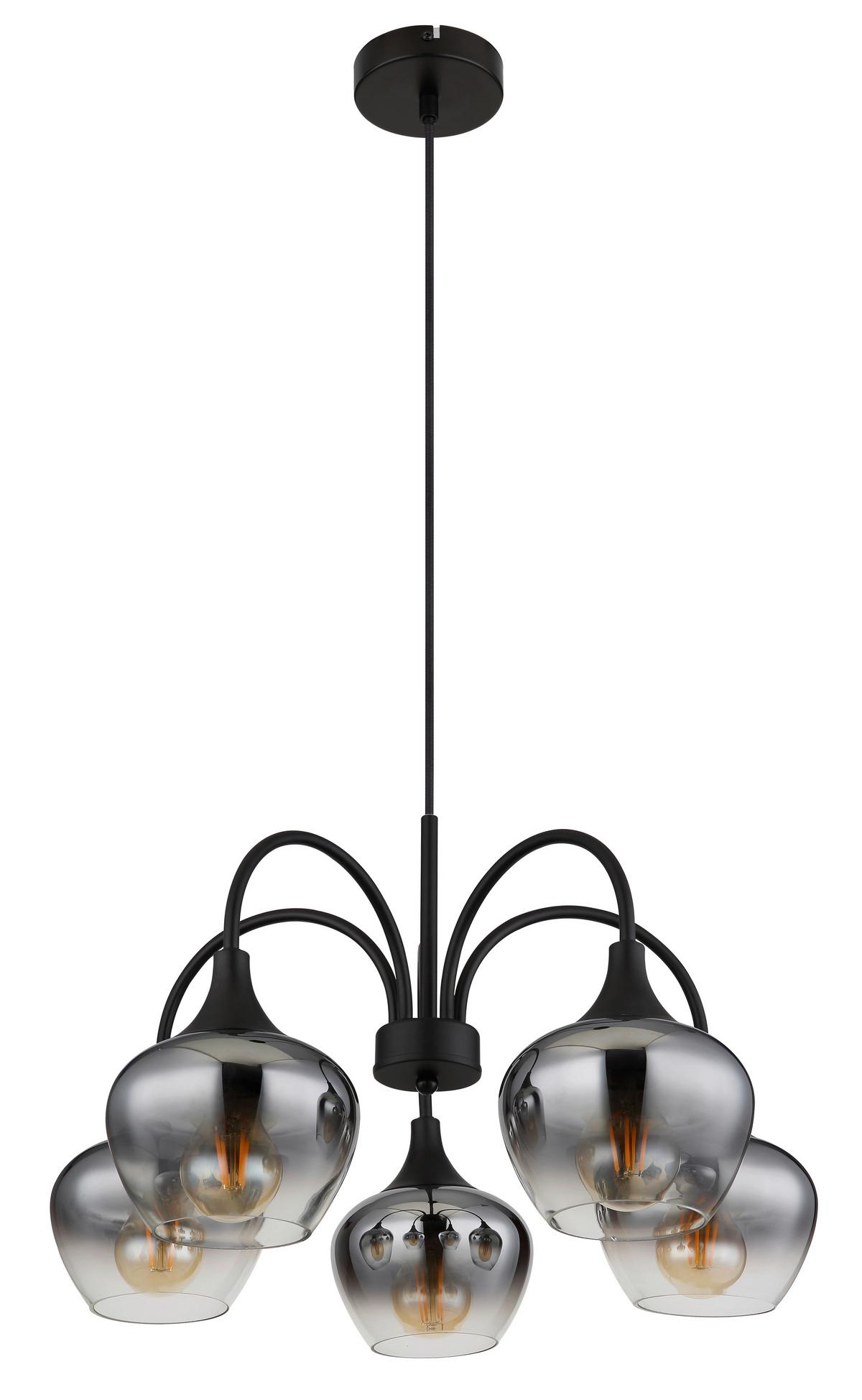 Hängeleuchte 15548-5h - Schwarz, Design, Glas/Textil (55/120cm) - Globo