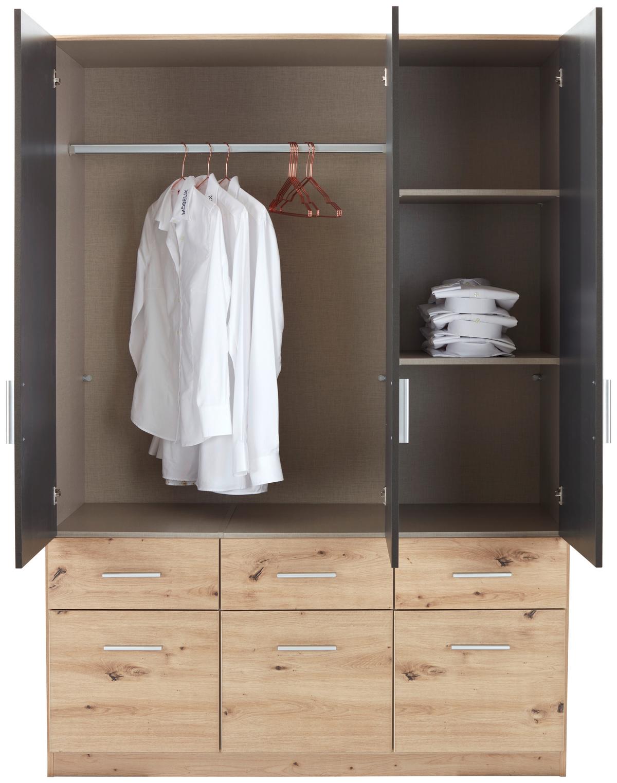 Nyílóajtós Szekrény Celle Extra 136/197 Cm - Artisan tölgy/sötétszürke, Design, faalapú anyag (136/197/54cm)