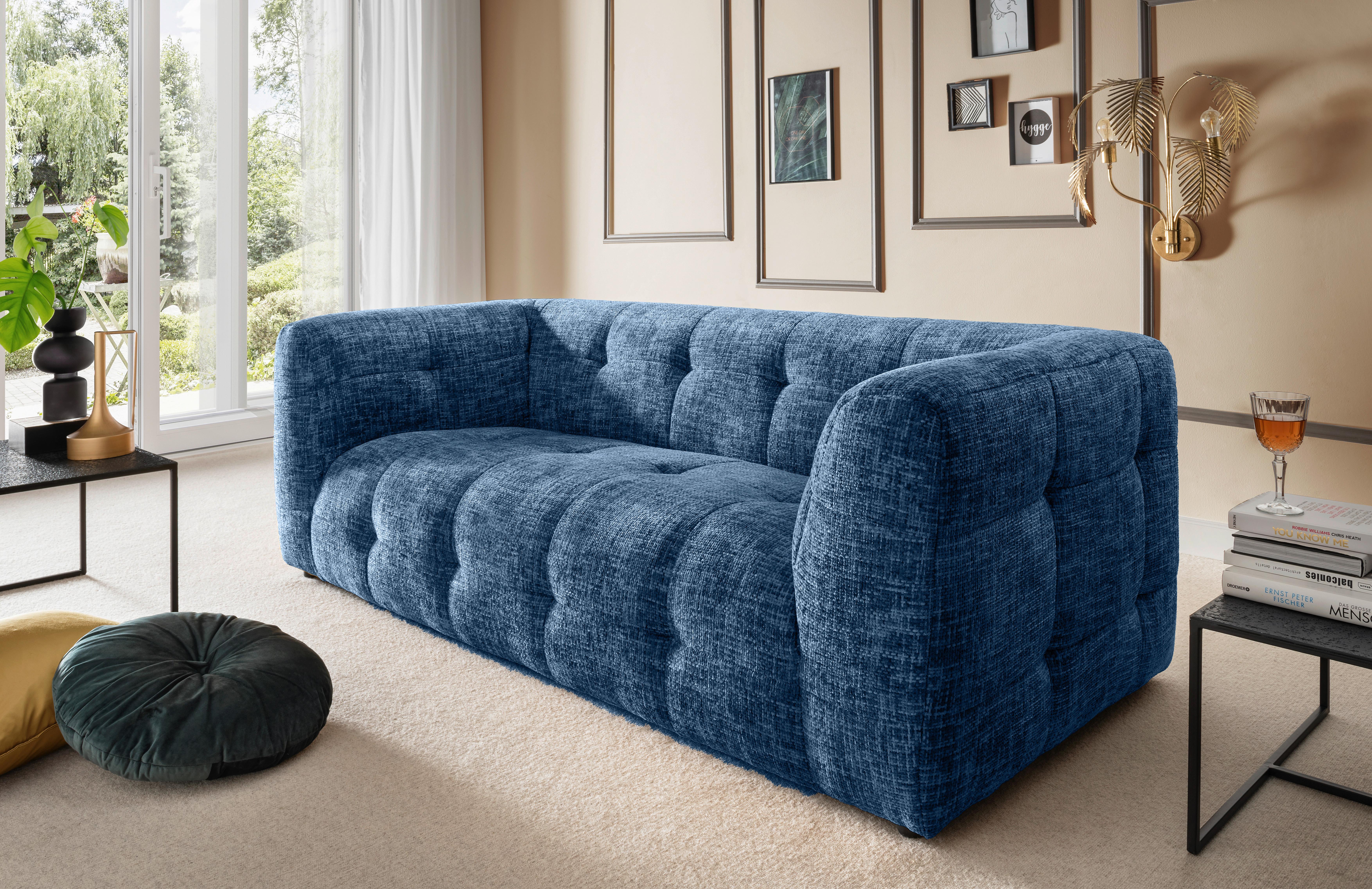 2,5-Sitzer Velice, Blau B: 218 cm - Blau/Schwarz, Design, Textil (218/72/95cm) - Livetastic