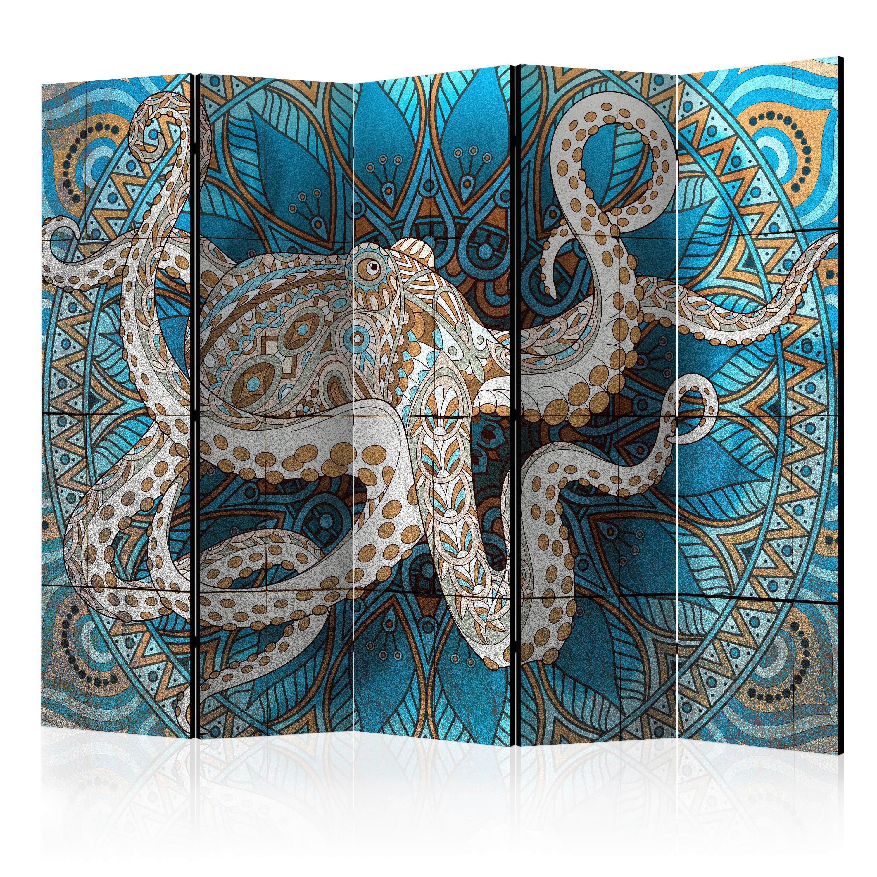 Paravent Blau Braun B: 225 Cm - Blau/Braun, MODERN, Holz/Textil (225/172/3cm) - artgeist