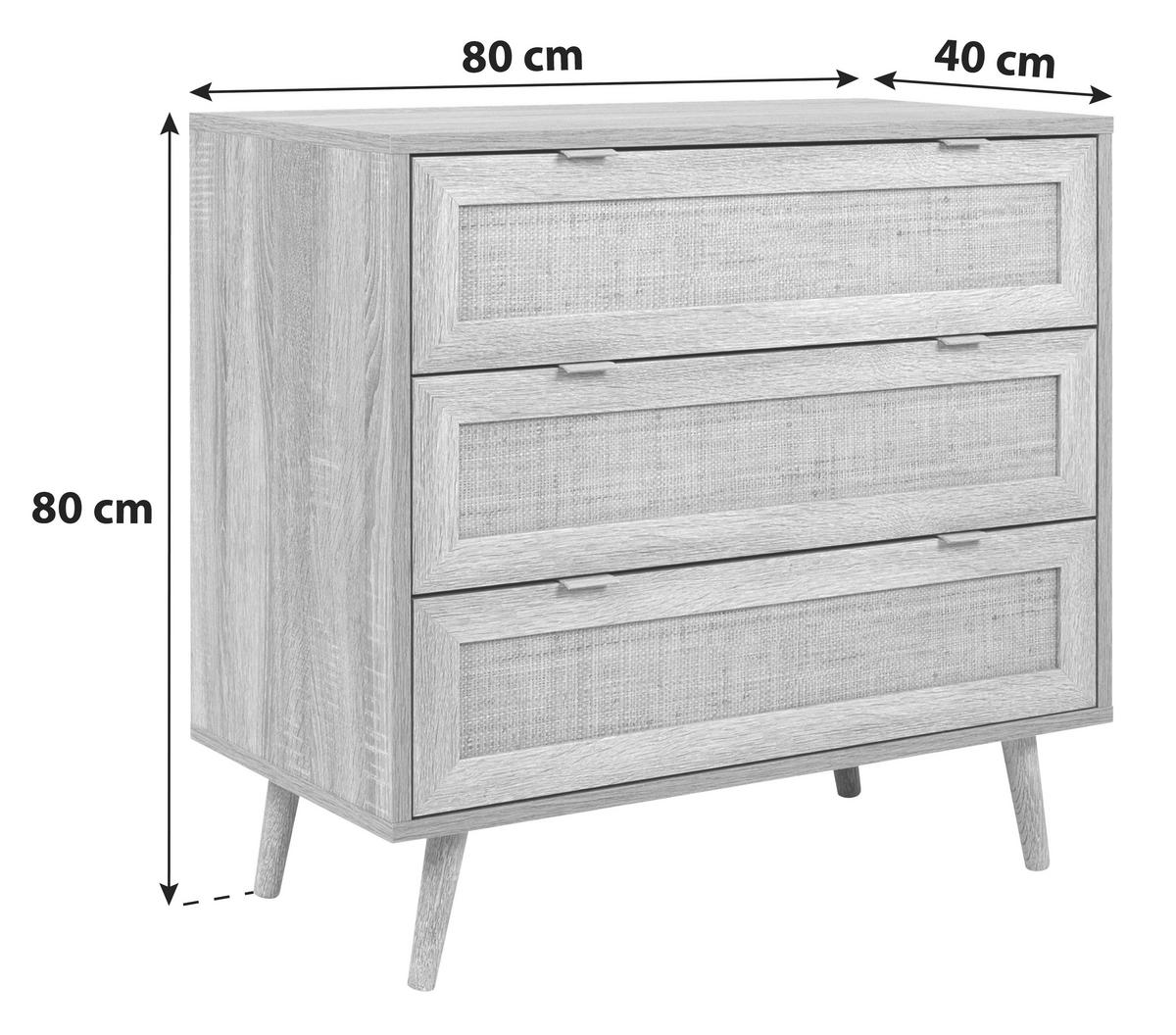 Kommode B 80 Cm Bali, Sonoma Eiche/geflechtsoptik - Sonoma Eiche, Natur, Holzwerkstoff (80/80/40cm) - MID.YOU