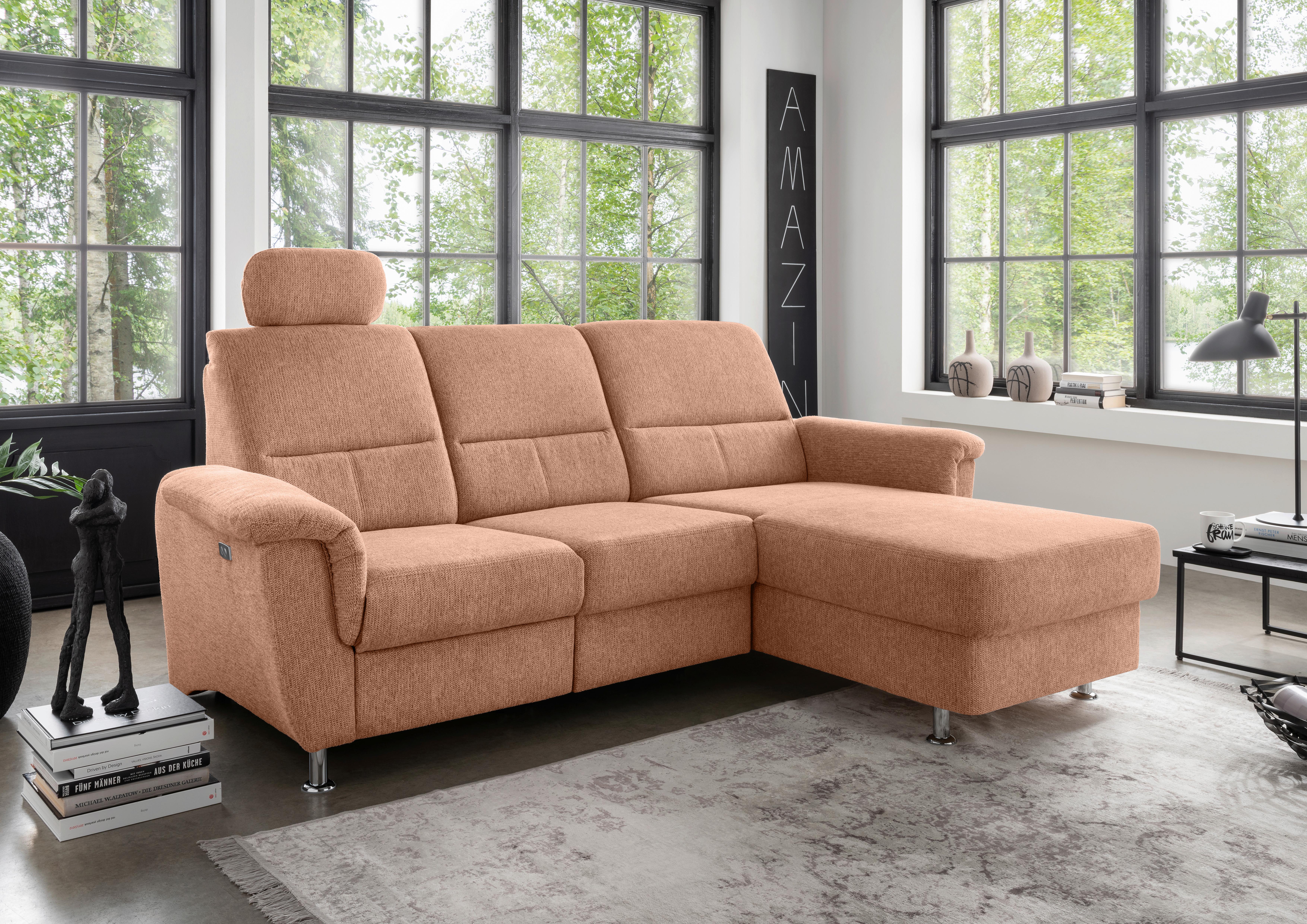 Ecksofa mit Stauraum Parole Koralle Chenille - Chromfarben/Koralle, MODERN, Textil (231/165cm) - Livetastic
