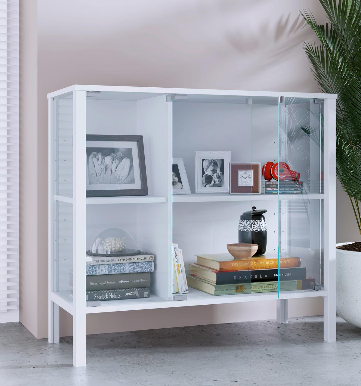 SIDEBOARD Jensol, Weiß B: 87 cm - Klar/Weiß, Design, Glas/Holzwerkstoff (87/80/35cm) - Livetastic