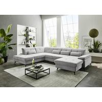 Sedačka SORENA U, levá, sv.šedá žinylka, s funkcemi - černá/světle šedá, Moderní, kov/textil (255/353/198cm) - Premium Living
