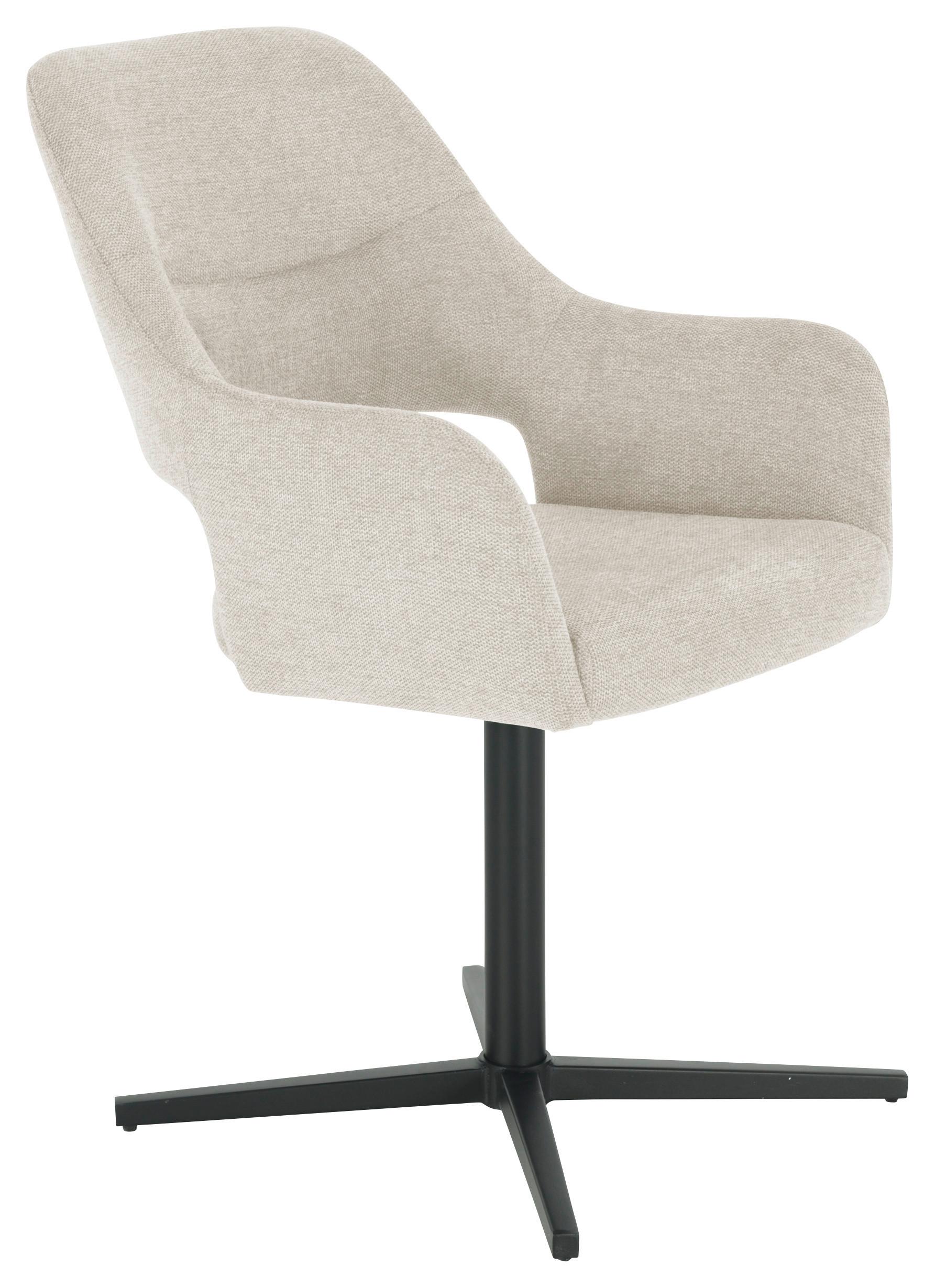 Armlehnstuhl Alexis Leinenoptik Beige, B: 56 cm - Beige/Schwarz, MODERN, Holz/Textil (56/86/63cm) - MID.YOU