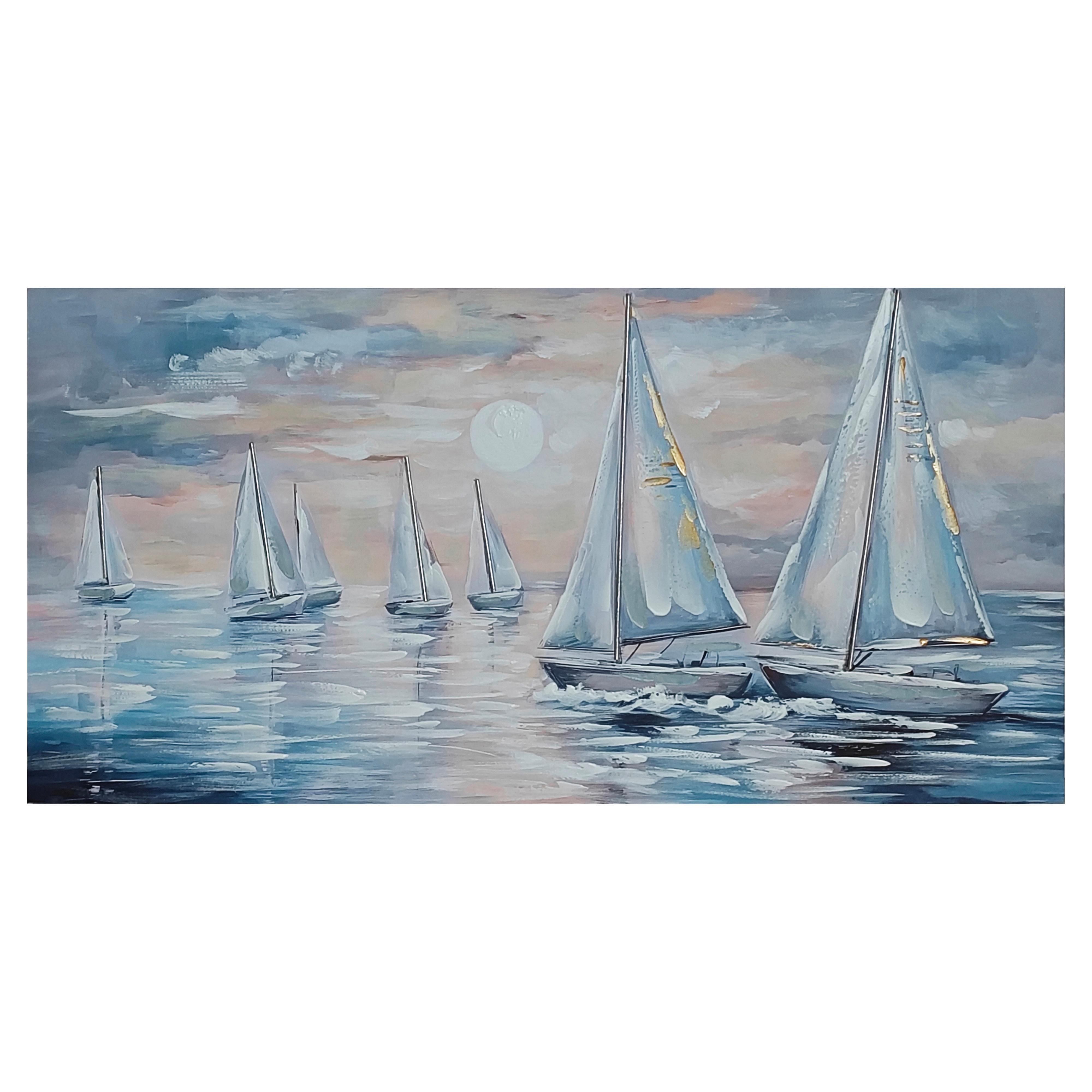 Leinwandbild Sea Sunset Blau/Weiß ca. 120x60cm - modrá/biela, Modern, drevo/textil (120/60/3cm) - Mömax