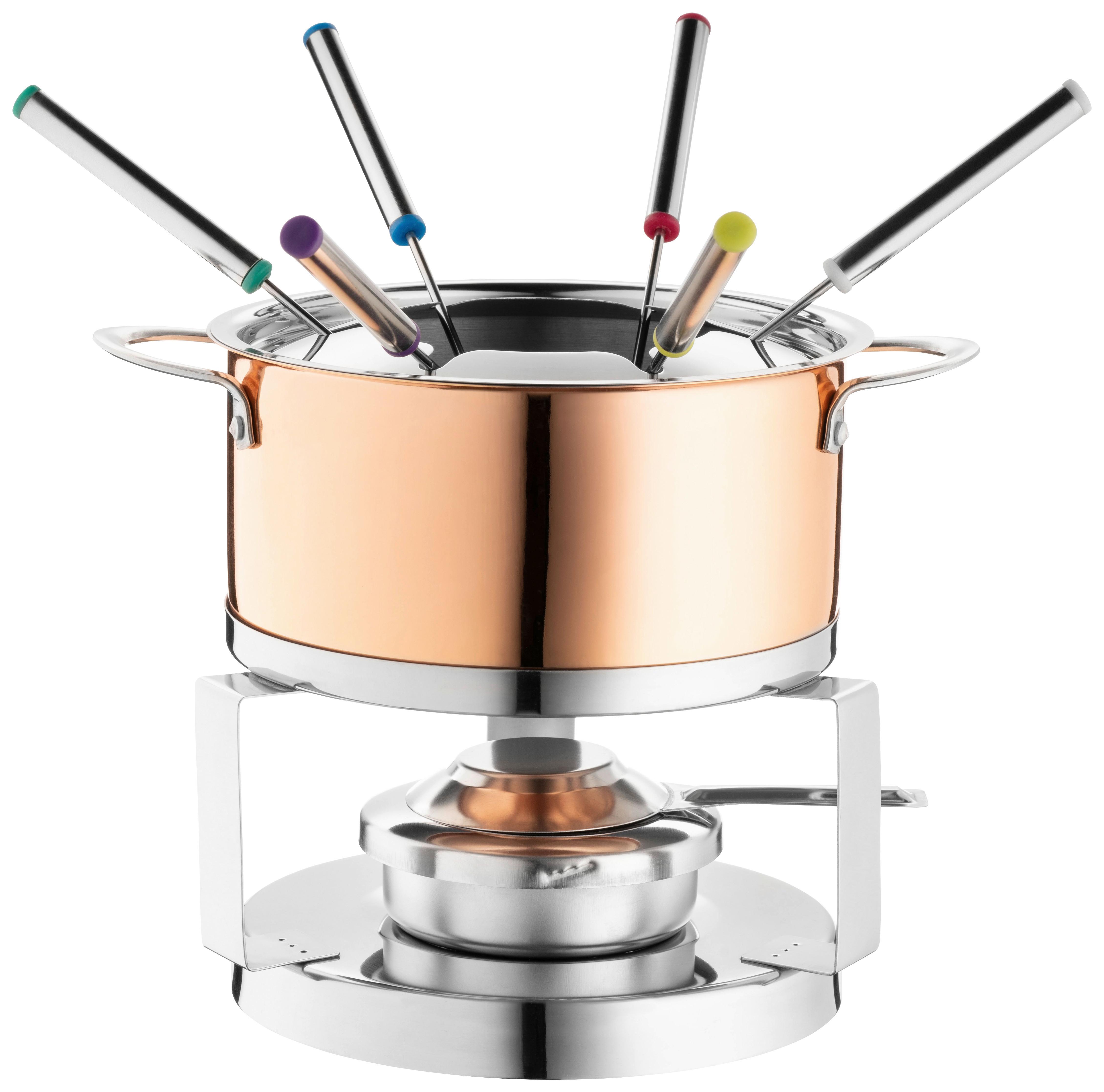Fondue-Set 6 Gabeln Edelstahl - Silberfarben/Kupferfarben, Trend, Metall (23/17/17cm) - Mäser