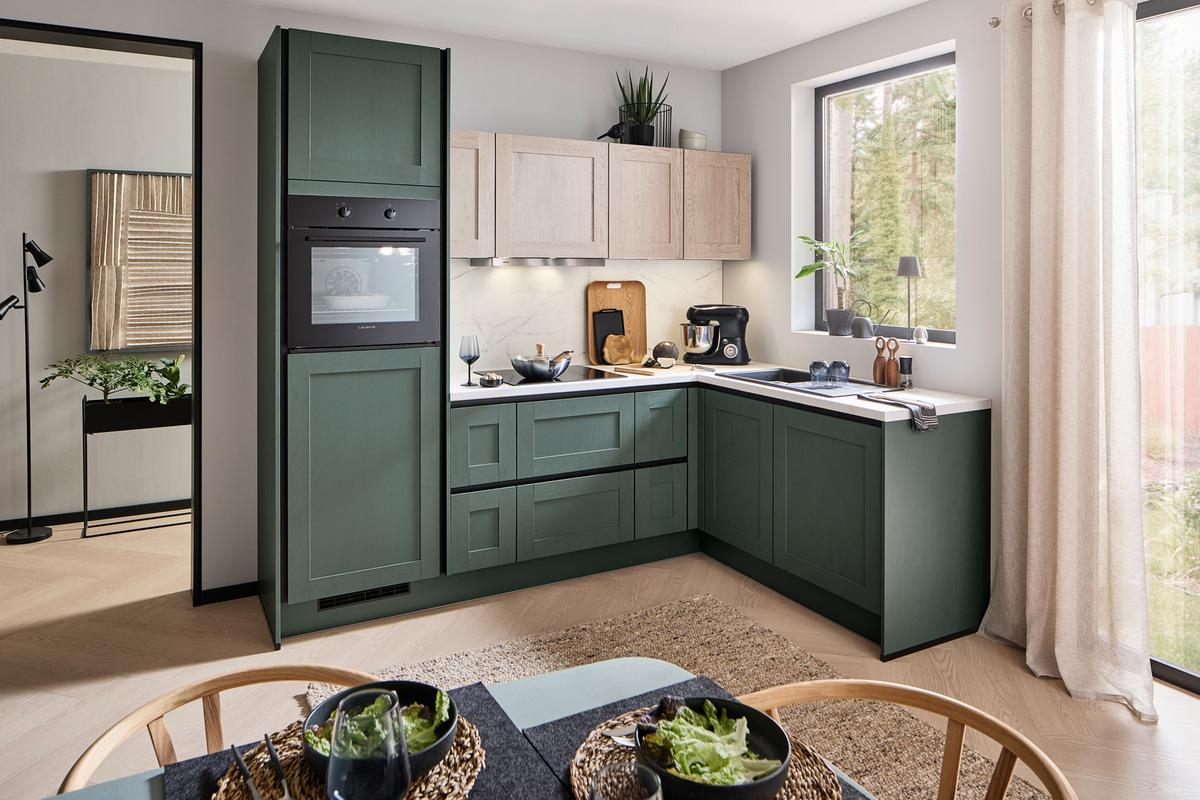 Eckküche Pn 500 - Eichefarben/Graphitfarben, ROMANTIK / LANDHAUS, Holzwerkstoff (253,2/176,6cm) - Pino