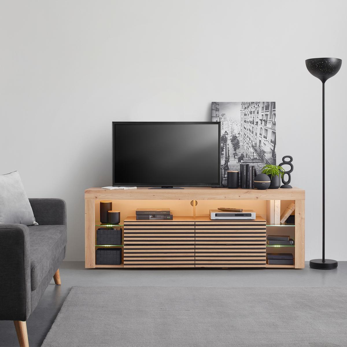 TV komoda GOAL dub Artisan - černá/dub artisan, Moderní, kompozitní dřevo/sklo (180/67/44cm) - Based