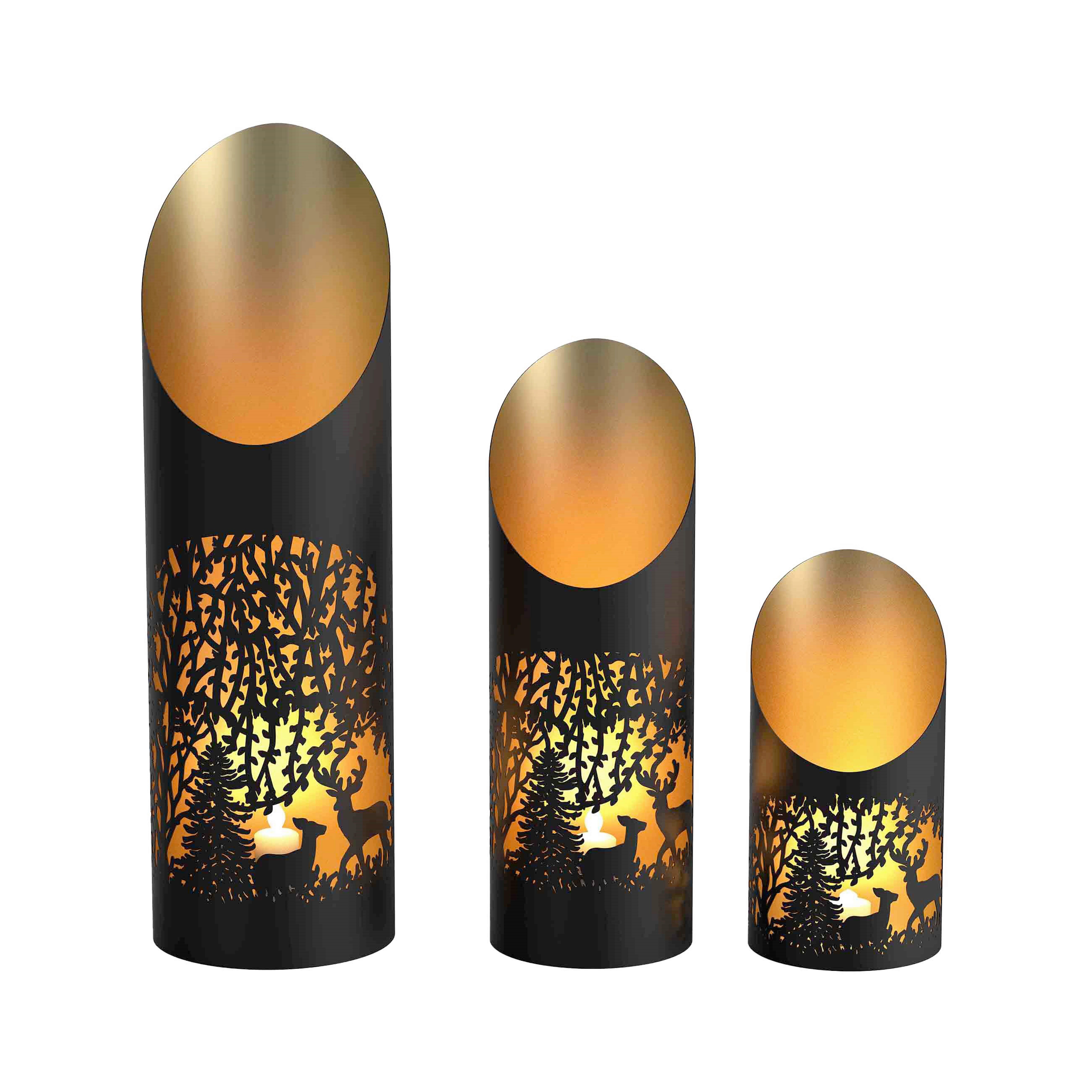 Windlicht Titiana - Goldfarben/Schwarz, KONVENTIONELL, Metall - Luca Bessoni