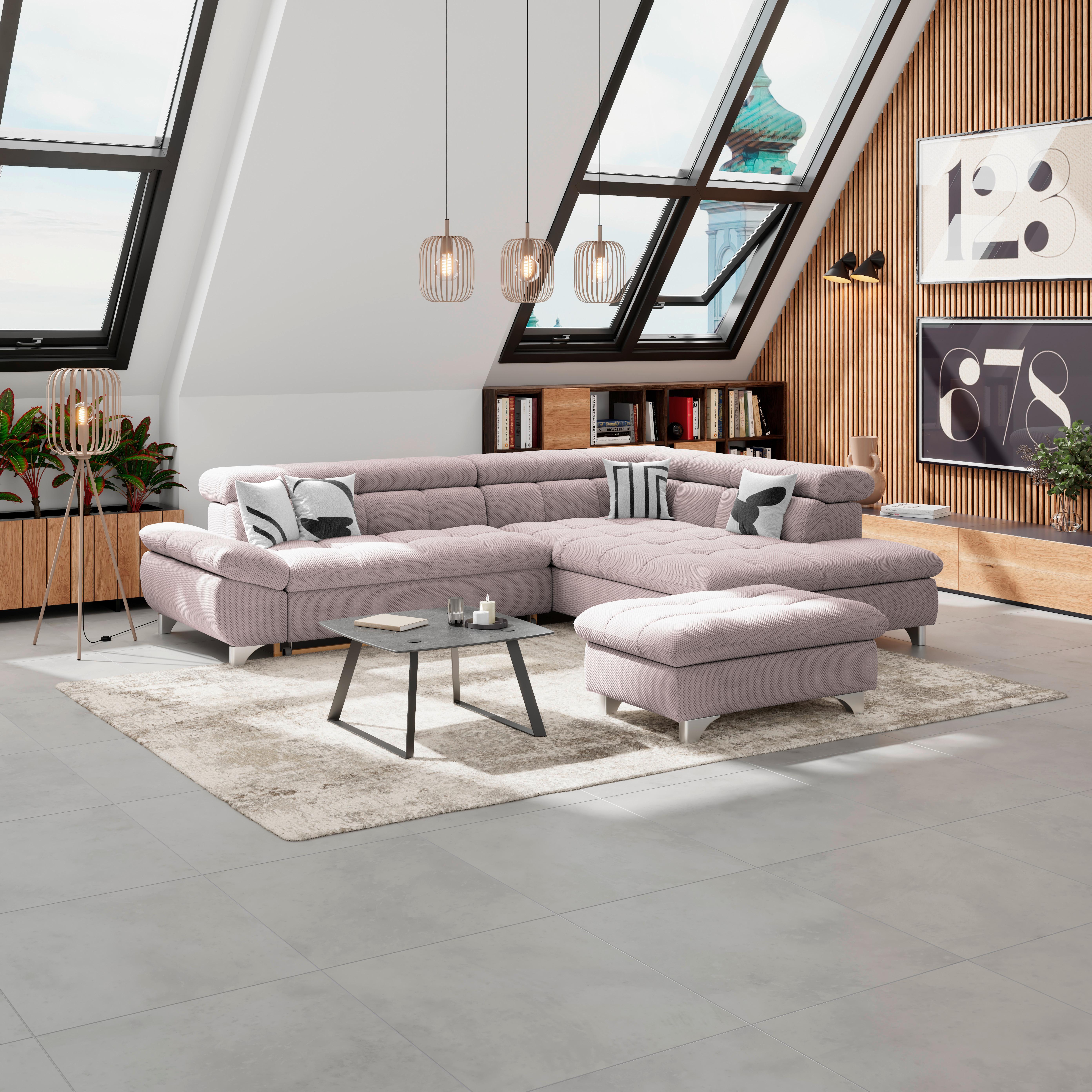 Hocker Gemini Rosa, B: 108cm - Chromfarben/Rosa, KONVENTIONELL, Textil (108/46/108cm)