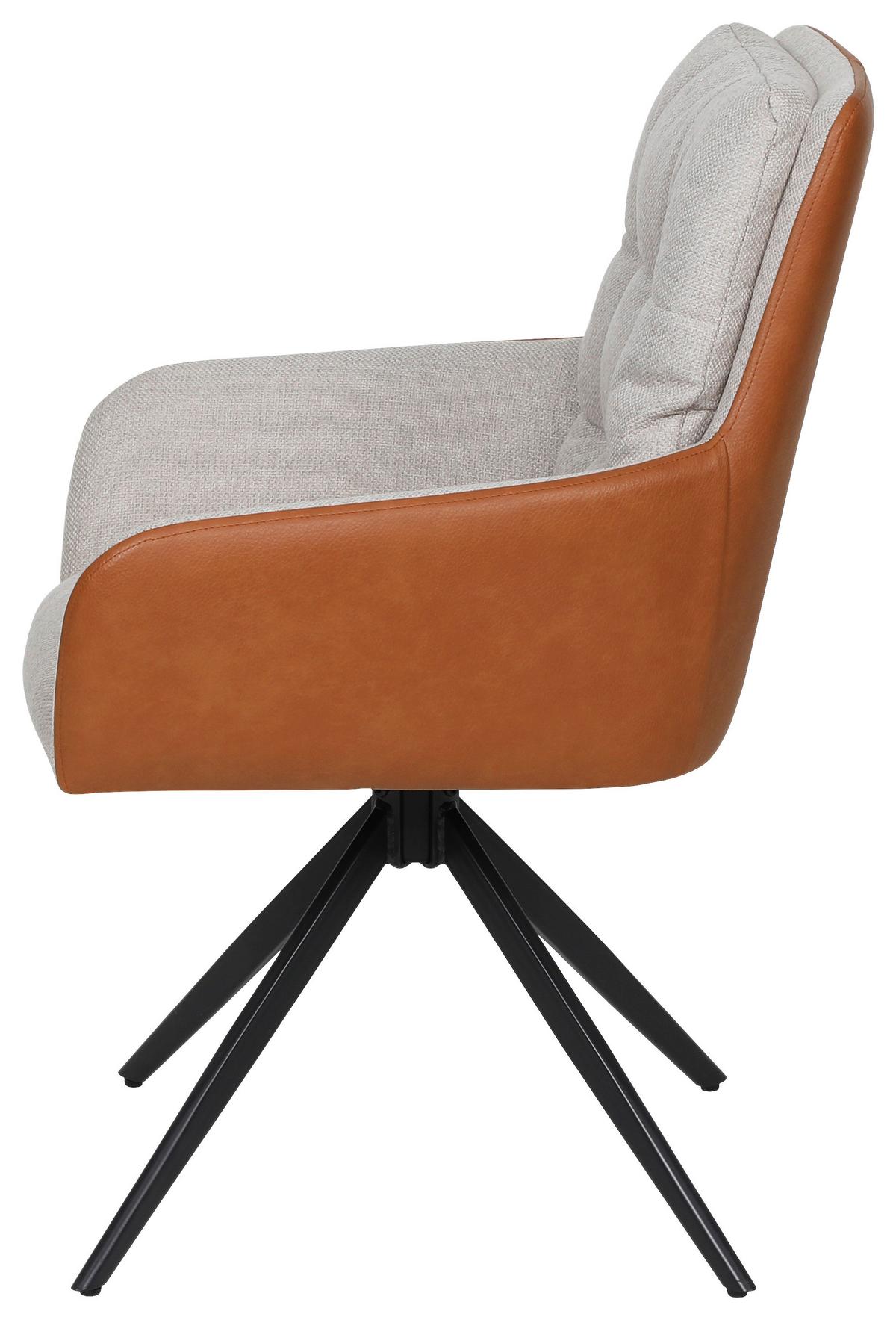 Armlehnstuhl Elvi Leinenopitk Beige B: 58 cm - Beige/Schwarz, KONVENTIONELL, Textil/Metall (58/87/63cm)
