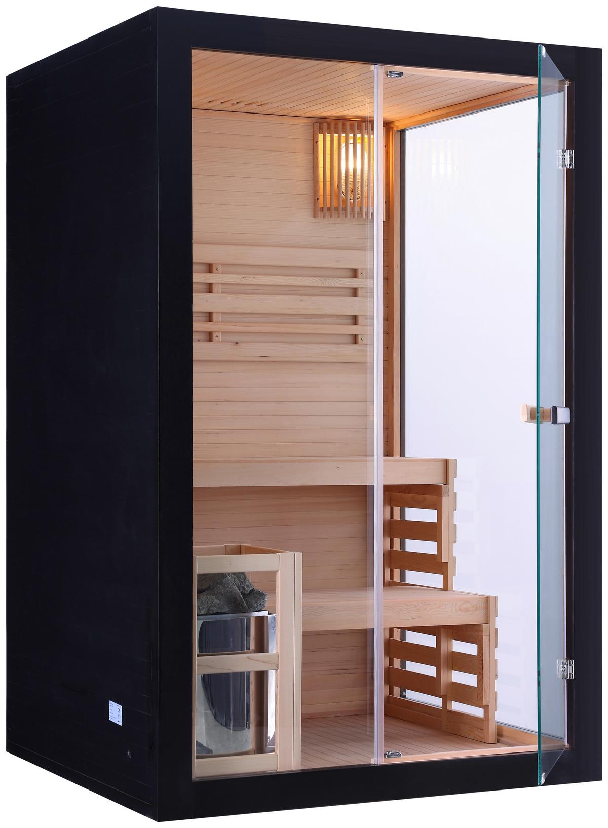 Finnische Panoramasauna BxHxT: 130x200x120 cm - Schwarz, Basics, Glas/Holz (130/200/120cm) - Sanotechnik