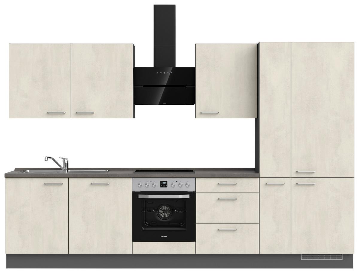 Kuchynská linka 330CM biely betón/ bridlicová šedá - biela/farba ušľachtilej ocele, Modern, kov/kompozitné drevo (330cm) - Nobilia