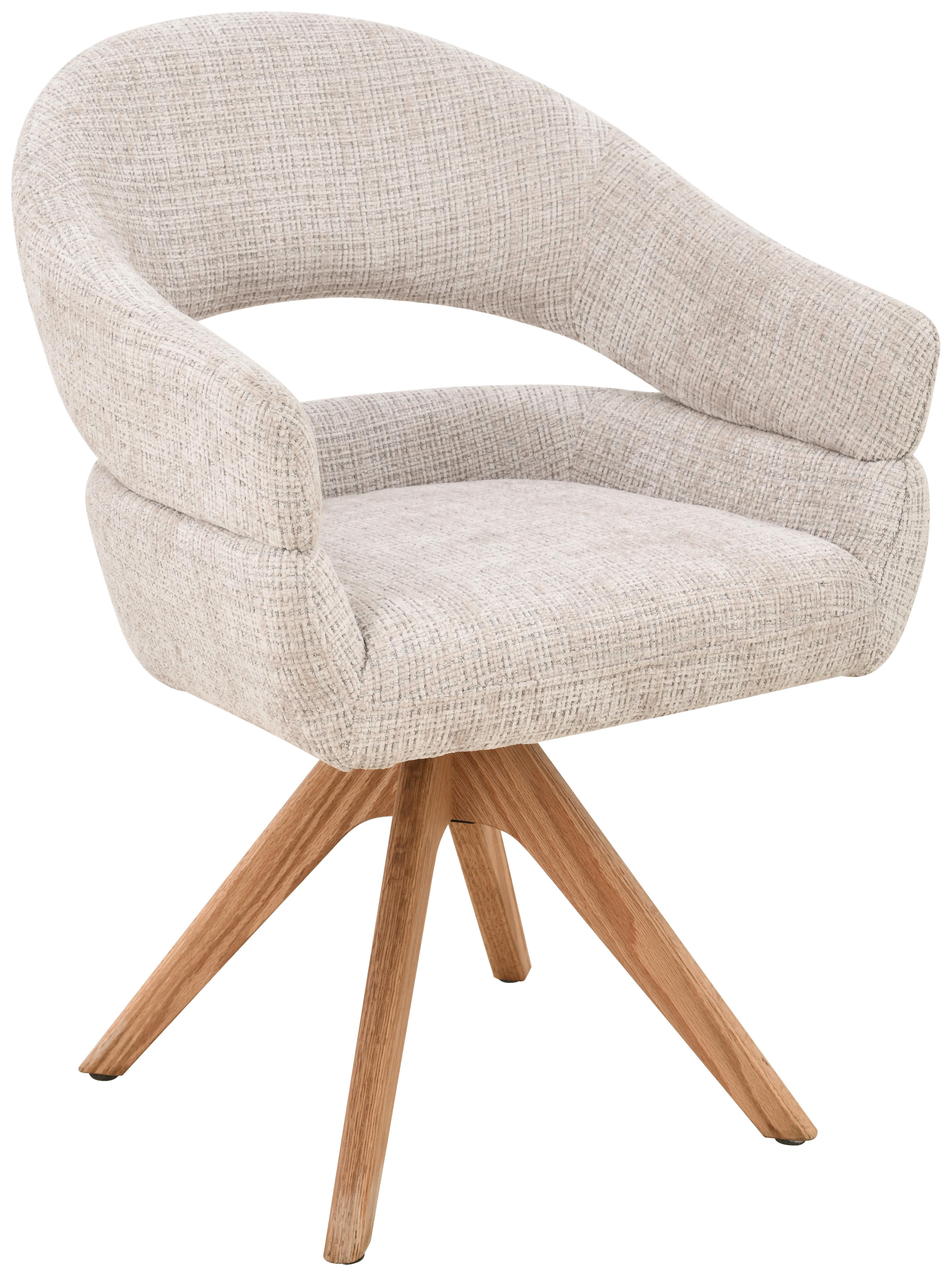 Armlehnstuhl Cleo Beige/Eichefarben B: 58 cm - Eichefarben/Beige, MODERN, Holz/Textil (58/85/62cm) - Livetastic