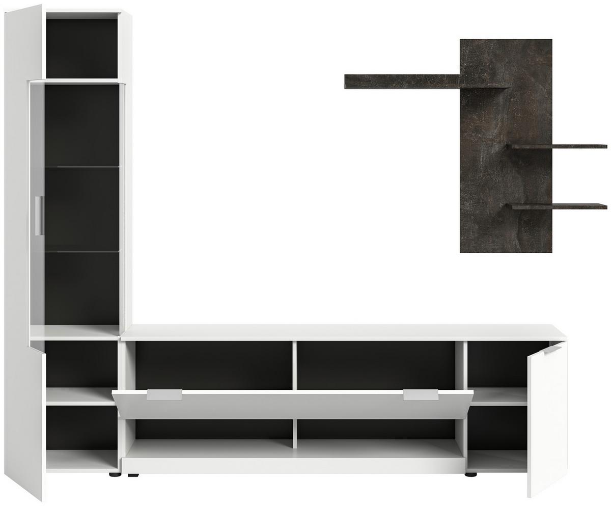 Szekrénysor Ben - fehér/szürke, Design, faalapú anyag/Üveg (250/190/35cm) - Livetastic