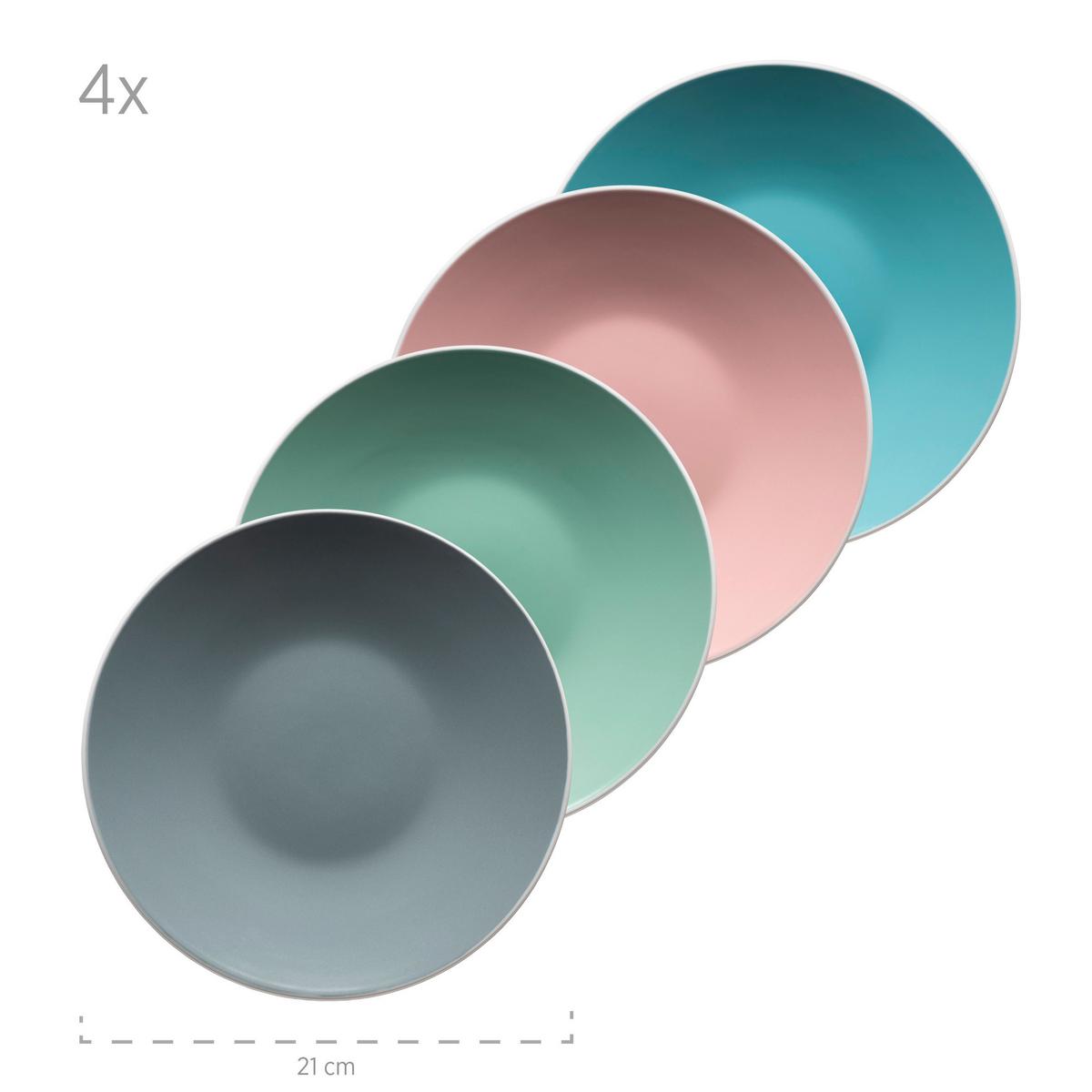 Kombiservice Elissa II 4 Personen Geschirr Set - Türkis/Rosa, Basics, Keramik - Mäser