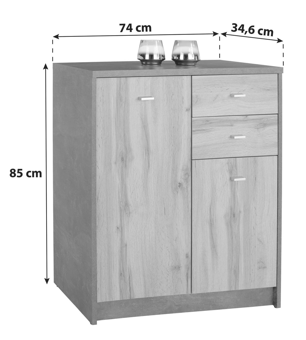 Komód 4-You 74/85 Cm - tölgyfa, Modern, faalapú anyag (74/85,4/34,6cm)