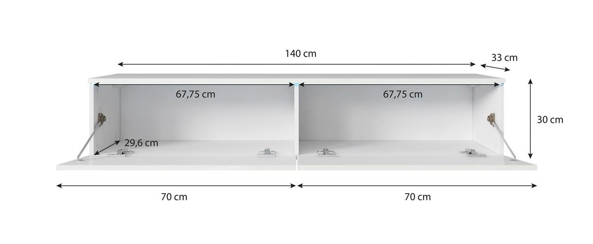 Nízka komoda s LED bílá VL/dekor dub Wotan - šedá/dub wotan, Lifestyle, kompozitní dřevo/plast (140/30/33cm) - P & B