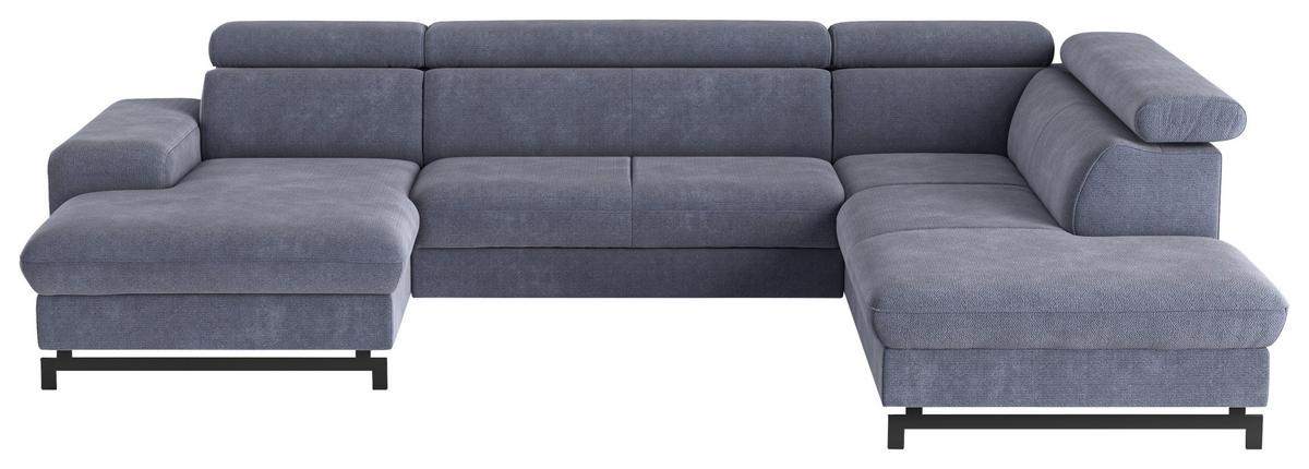 Wohnlandschaft Emma Mit Schlaffunktion Blau - Blau/Schwarz, Textil (165/328/215cm) - MID.YOU