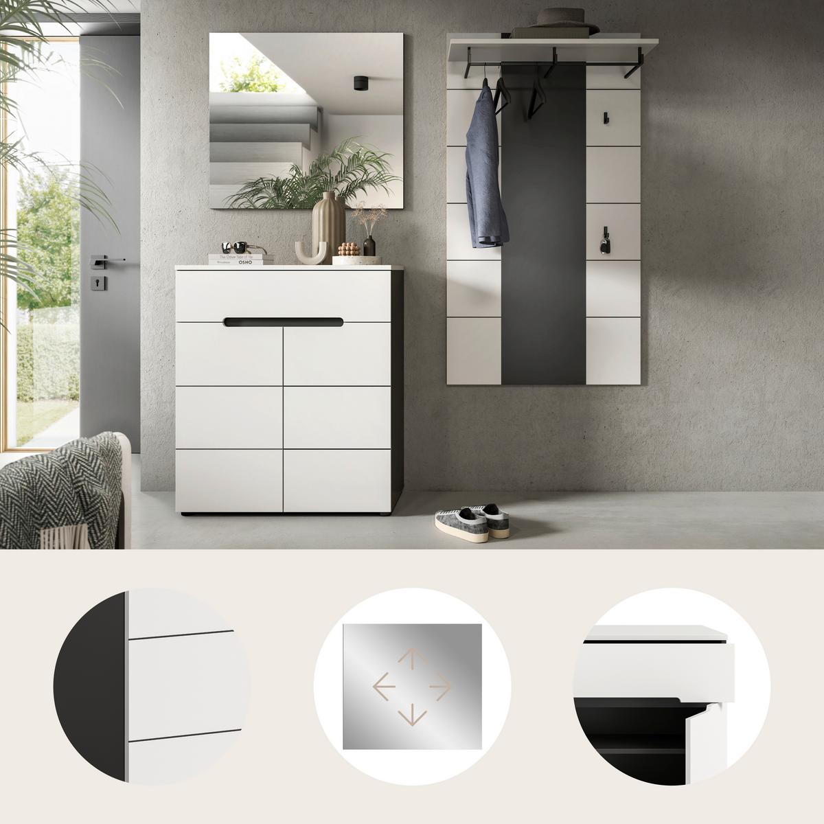 Garderobe Canu 3-Teilig Grau/Weiß B: 175 cm - Weiß/Grau, Design, Holzwerkstoff (175/190/37cm) - Livetastic