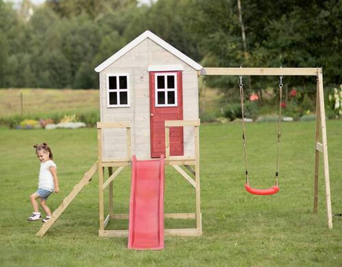 Spielhaus Elefant Naturfarben/Rot, B: 350 cm - Rot/Naturfarben, KONVENTIONELL, Holz (350/242/290cm)