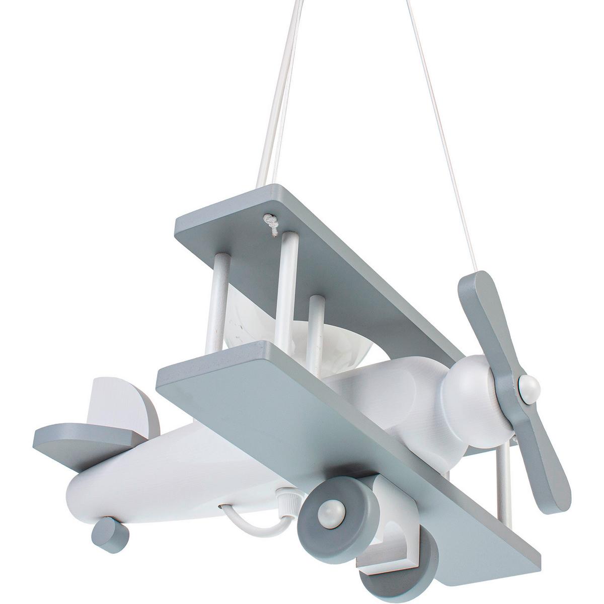 Kinderhängeleuchte Flugzeug H: 75 cm 1-Flammig - Weiß/Grau, KONVENTIONELL, Holz (29/31/75cm)