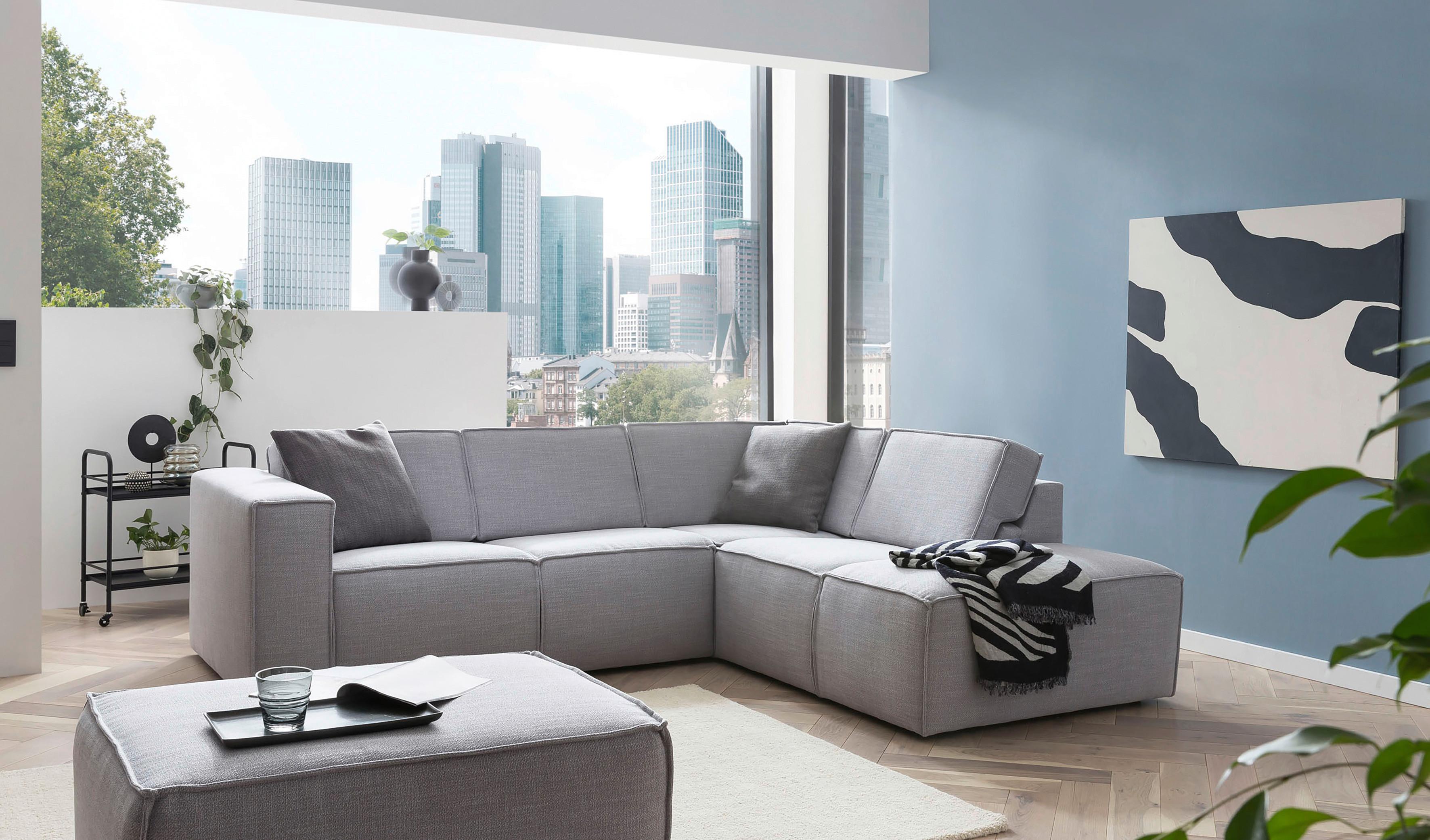 Ecksofa Dice Grau 275x220 Cm - Schwarz/Grau, MODERN, Textil (275/220cm) - Trendmanufaktur