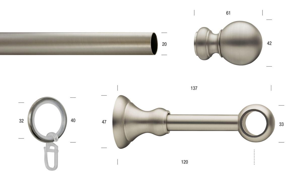Vorhangstange Nickelfarben L: 260 cm - Nickelfarben, KONVENTIONELL, Metall (260cm)