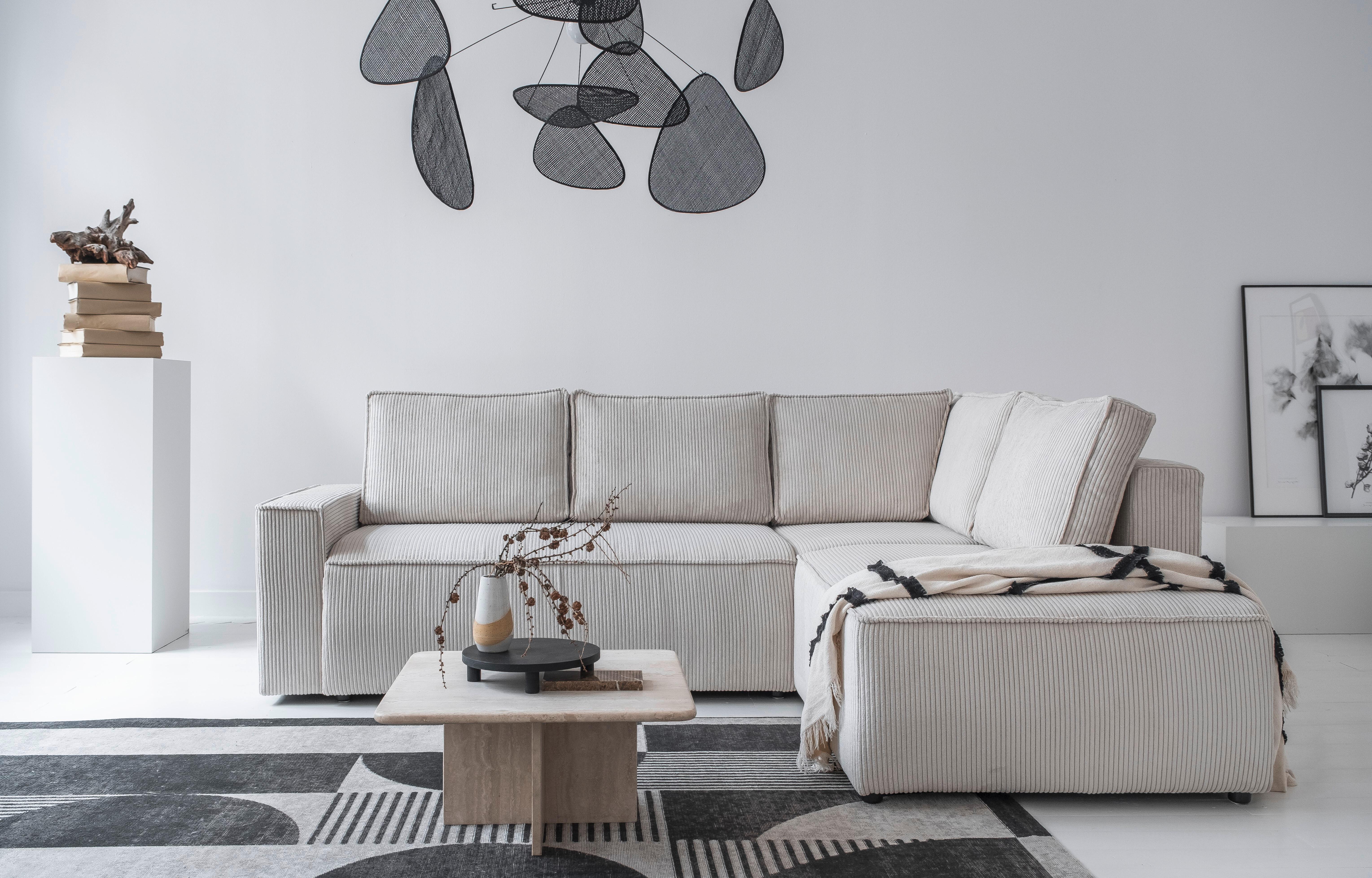 Sedačka OLIVER, pravá, béžová farba - čierna/béžová, Design, textil/plast (247/194cm)