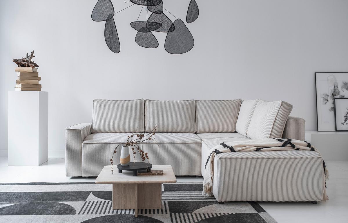 Sedačka OLIVER, pravá, béžová farba - čierna/béžová, Design, textil/plast (247/194cm) - MID.YOU