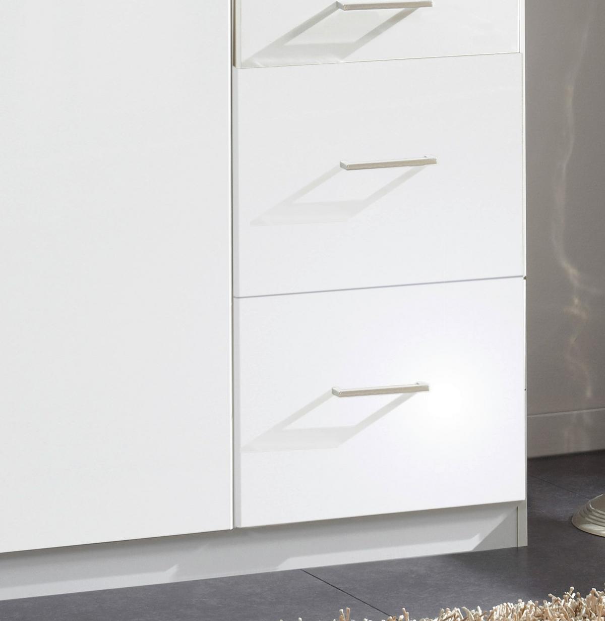 Drehtürenschrank Mit Spiegel + Laden B: 91 cm Clack, Weiß - Weiß Hochglanz/Silberfarben, Basics, Holzwerkstoff (91/199/58cm) - MID.YOU
