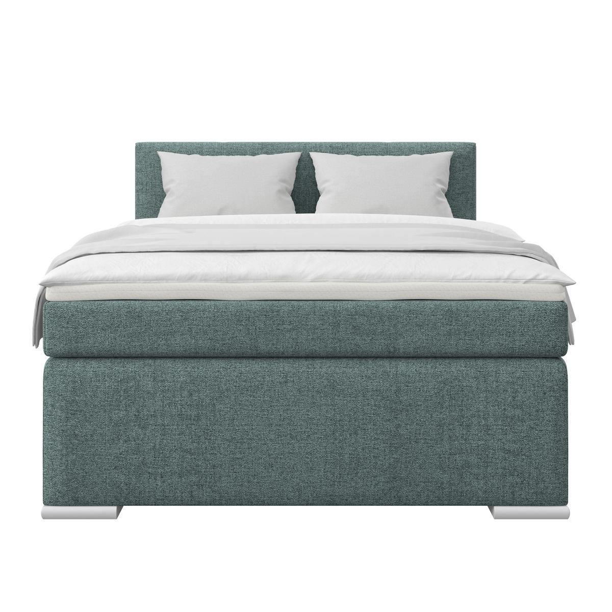 Boxpringbett Mira I Nordic, Lf: 140x200 Cm - Blau/Alufarben, Basics, Textil (140/200cm)