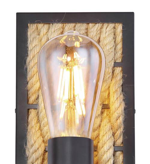 Wandleuchte Halia 1-flammig Hanfseil Design - Schwarz/Braun, LIFESTYLE, Naturmaterialien/Metall (12/13/28cm) - Globo