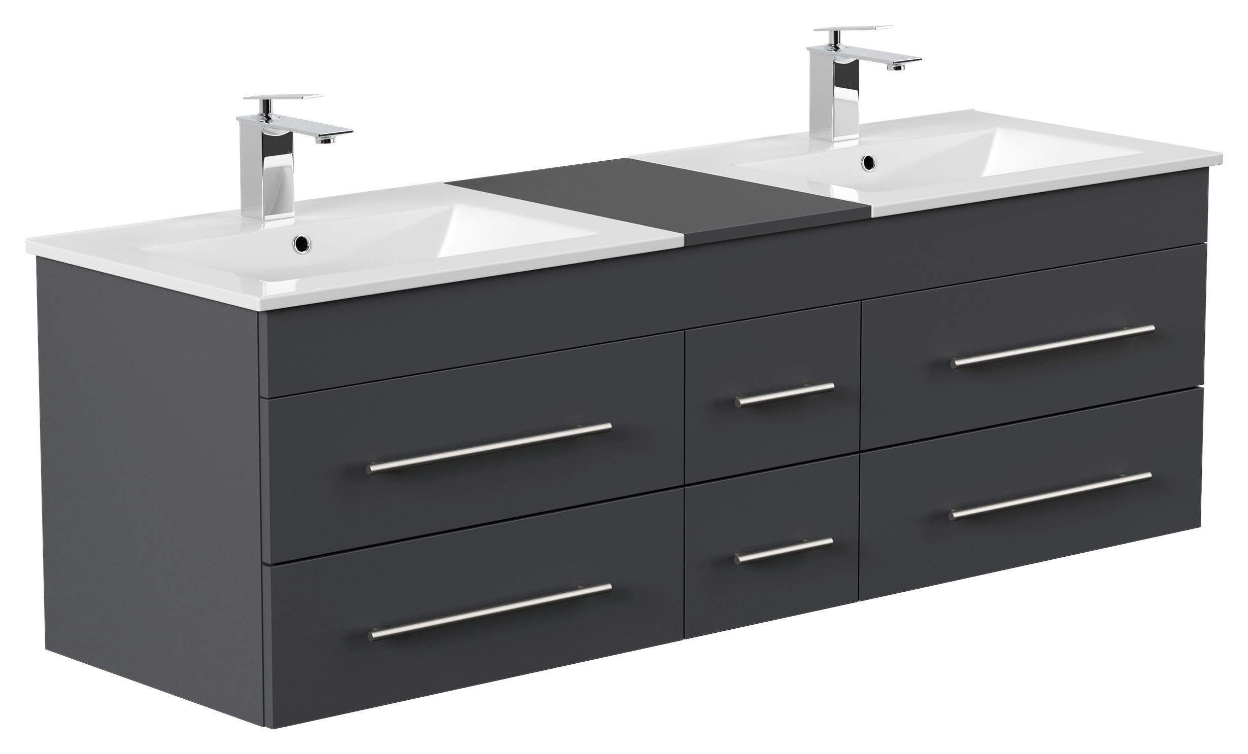 WASCHTISCHKOMBI Nero XL, Graphitf. B: 153 cm - Graphitfarben/Weiß, Basics, Keramik/Holzwerkstoff (153cm) - MID.YOU