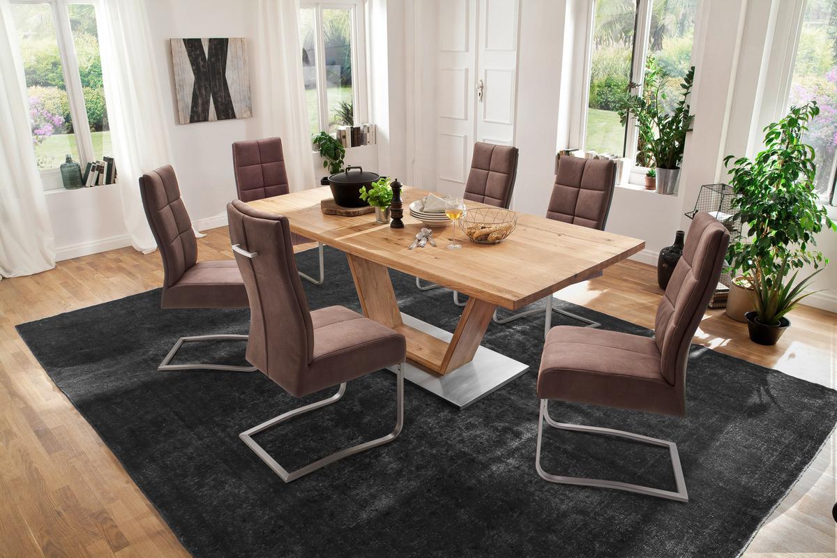 Esstisch Eiche Greta 180x90 Cm Eichefarben/edelstahlfarben - Edelstahlfarben/Eichefarben, Design, Holz/Holzwerkstoff (180/90/77cm) - Livetastic