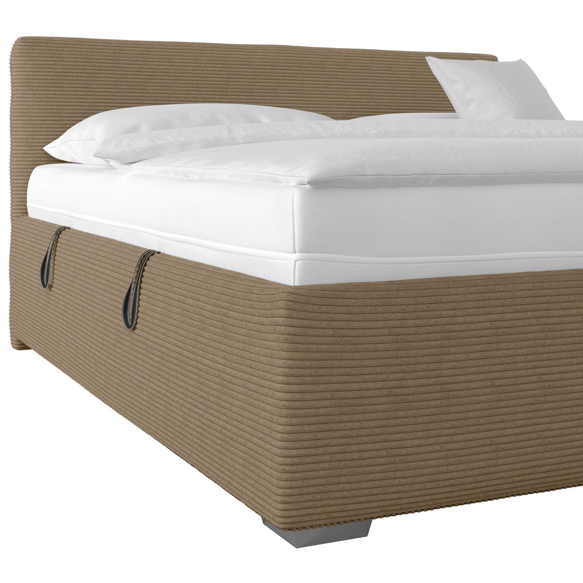 Polsterbett Lesia - Hellbraun/Chromfarben, KONVENTIONELL, Holzwerkstoff/Textil (180/200cm)