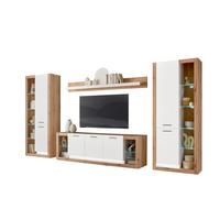 Wohnwand Brixen Weiß/Eichefarben B: 398cm - Eichefarben/Weiß, Design, Glas/Holzwerkstoff (398/195/43cm) - MID.YOU