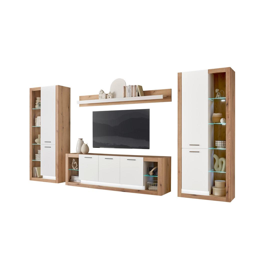 Wohnwand Brixen Weiß/Eichefarben B: 398cm
