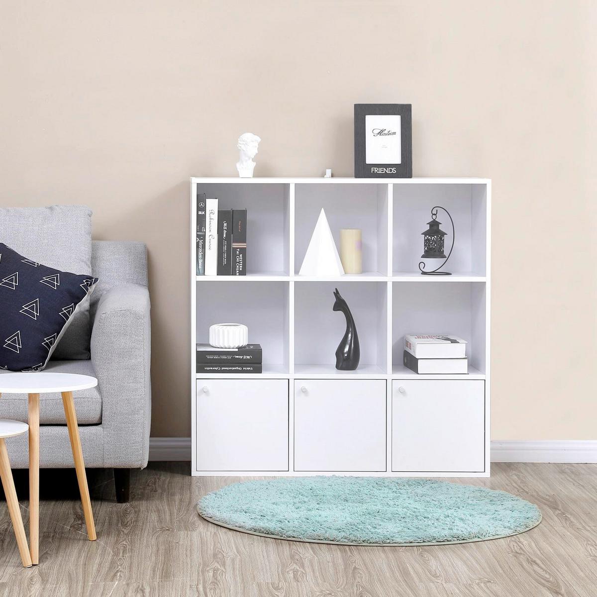 Bücherregal mit 3 Türen B: 98 cm, Weiß - Weiß, Basics, Holzwerkstoff (98/98/30cm) - Boxxx