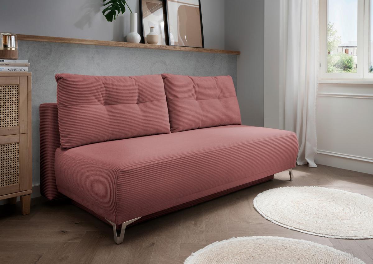 Schlafsofa Ari Rot Koralle Cord, B: 198 Cm - Chromfarben/Koralle, MODERN, Textil (198/90/100cm) - Livetastic