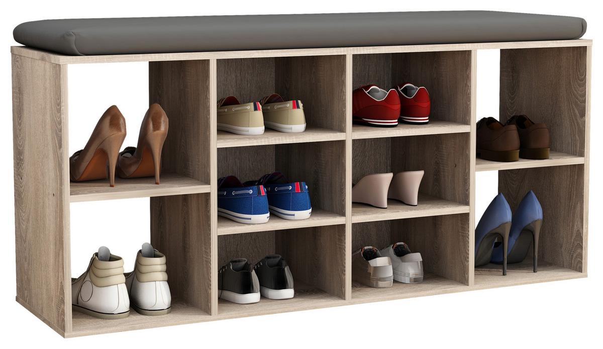 Schuhbank Hinsol Sonoma Eiche, 104 cm - Anthrazit/Sonoma Eiche, Design, Holzwerkstoff/Kunststoff (104/50/30cm) - MID.YOU